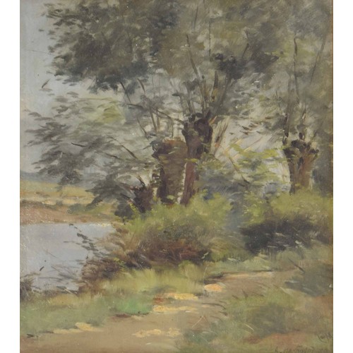 689 - A**Mannoury (19th century) - Willow trees beside a river, signed and dated '89 (1889), oil on board,... 