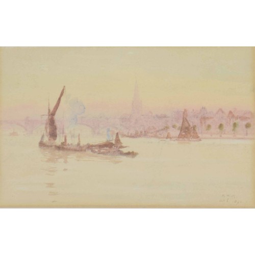 678 - Herbert Menzies Marshall RWS (1841-1913) - Scene of the Thames, London with barges and other shippin... 