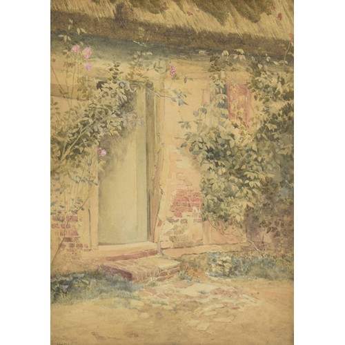 670 - Attributed to James Walter Robert Linton (1869-1847) - 'A Surrey Cottage', doorway with climbing ros... 