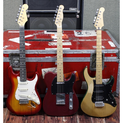 371 - Three electric guitars in various states of repair to include a modified Yamaha Pacifica, a T Type c... 