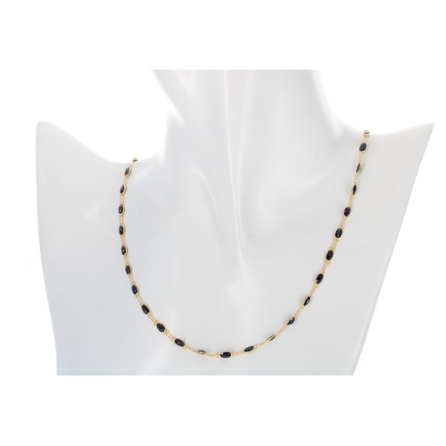 323 - 14k yellow gold sapphire necklace, 3.8gm, 18