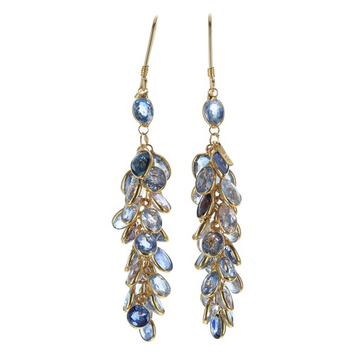 326 - Pair 14k sapphire earrings, 5.3gm, drop 56mm