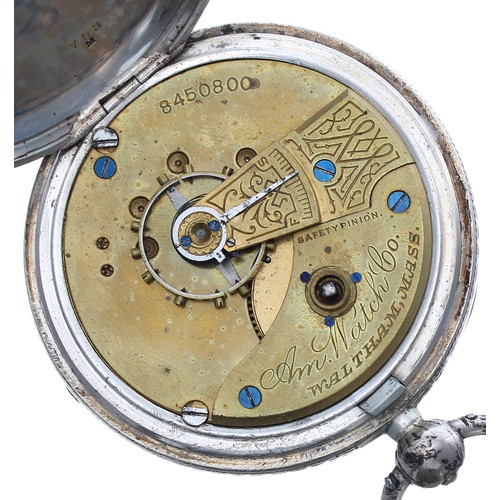 522 - American Waltham silver lever pocket watch, Birmingham 1899, signed movement with Safety Pinion, com... 