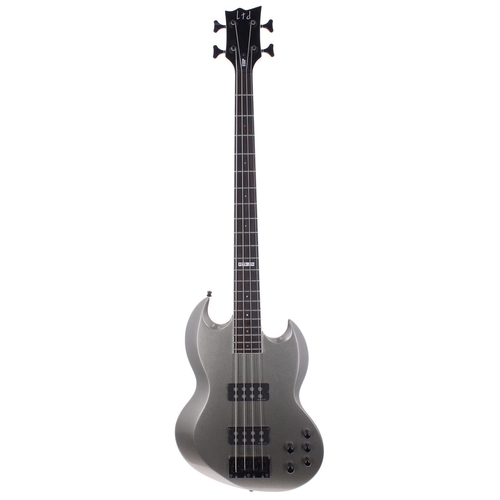 335 - LTD by ESP Viper-304 bass guitar, made in Korea; Body: metallic pewter; Neck: generally good, a few ... 