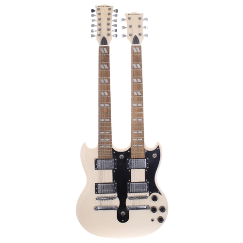 361 - Riverside Guitars 12/6 double neck electric guitar; Body: ivory finish, blemishes and marks, vacant ... 