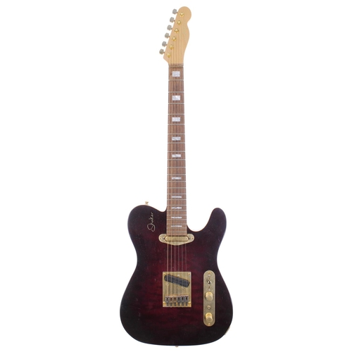 367 - Custom build T Type electric guitar branded 'Shuker', with purple quilt finish, Seymour Duncan rail ... 