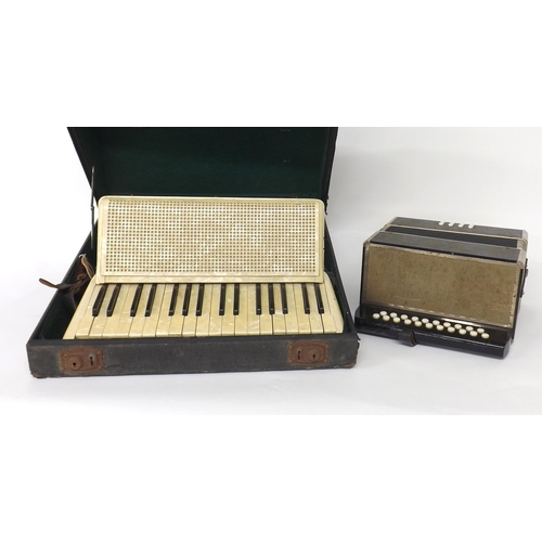 1501 - Hohner Verdi II eighty button piano accordion, case; also an old German melodeon (2)... 