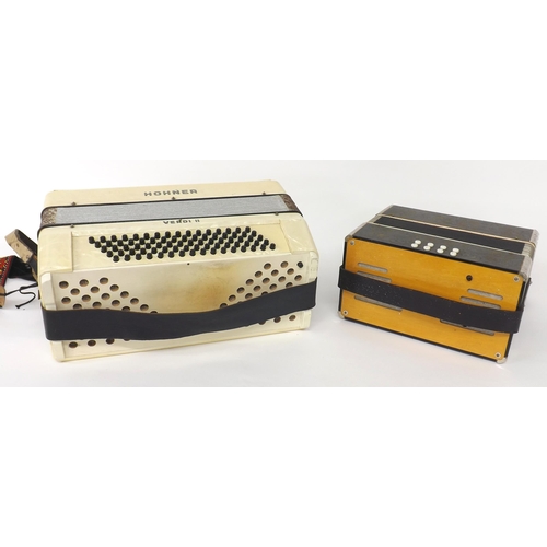 1501 - Hohner Verdi II eighty button piano accordion, case; also an old German melodeon (2)... 