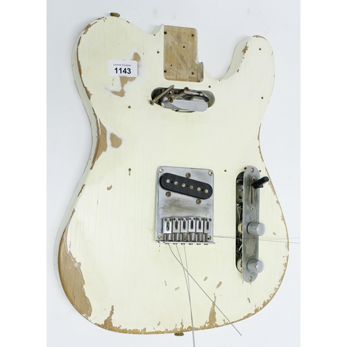 1143 - Tele style guitar body for projects, with distressed off-white finish, fitted with electronics and s... 