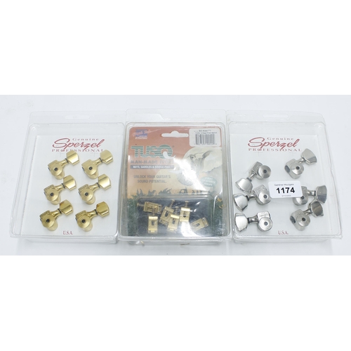 1174 - Two sets of Sperzel locking guitar tuners; together with a set of Kluson style guitar tuners and gol... 