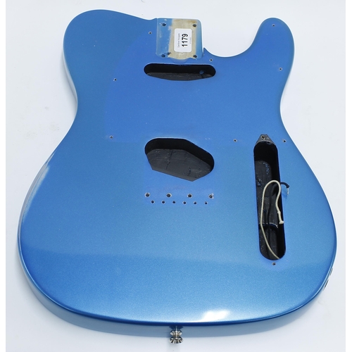 1179 - Mid 1970s Fender ash Telecaster guitar body, finished in Lake Placid blue by Angela Arnott of 42nd S... 