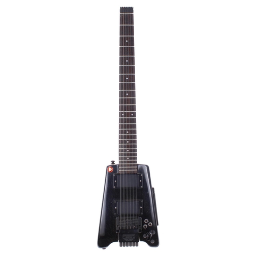 400 - Modified Hohner headless electric guitar; Body: finish stripped to back and sides, repaired jack hol... 