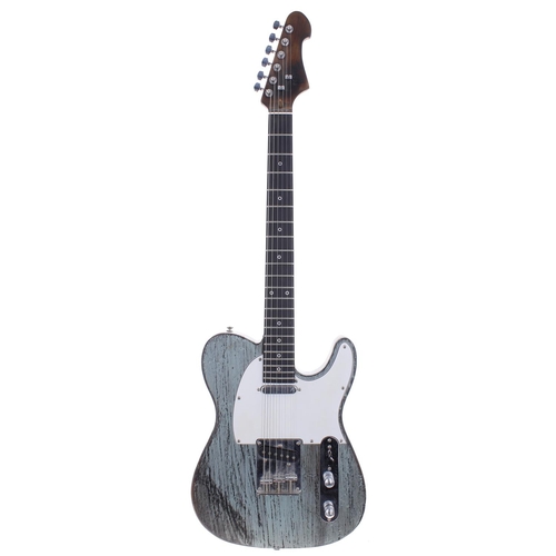 496 - Maybury Guitars custom made Tele type electric guitar, with reclaimed spruce distressed body and ebo... 