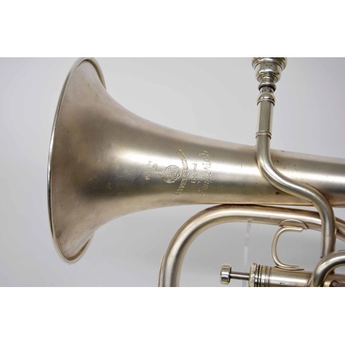 1815 - Boosey & Hawkes Imperial silver plated tenor horn, ser. no. 593739, mouthpiece, music clip and c... 