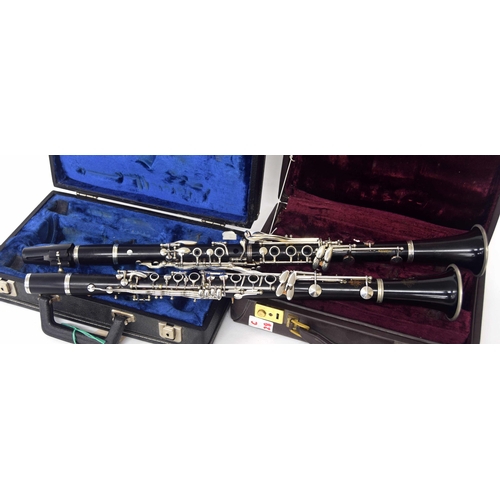 1826 - Clarinet by and stamped Leblanc, Paris, LX Model, ser. no. 62390, mouthpiece, case; also another cla... 