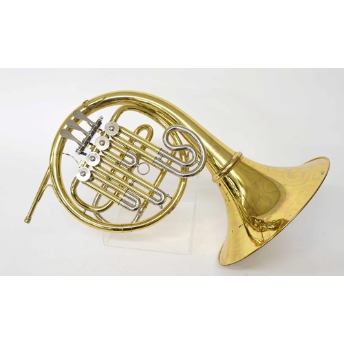 1845 - Contemporary Star brass four valve French horn, mouthpiece, within a plush lined fitted case &n... 