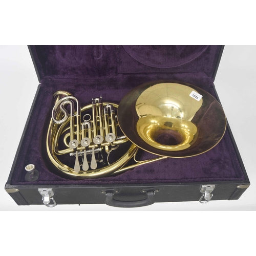 1845 - Contemporary Star brass four valve French horn, mouthpiece, within a plush lined fitted case &n... 