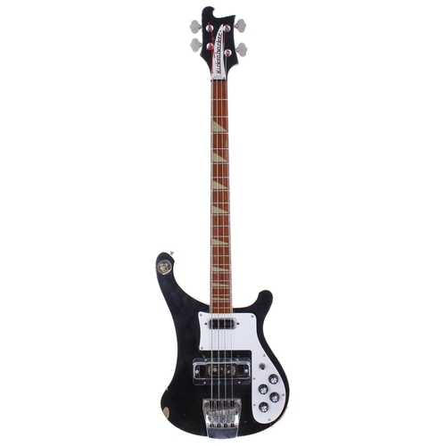 431 - 1974 Rickenbacker 4001 bass guitar, made in USA, ser. no. 9xxx3; Finish: black, heavy wear all over ... 