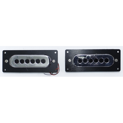 1129 - Pair of Burns Tri Sonic guitar pickups, with surrounds