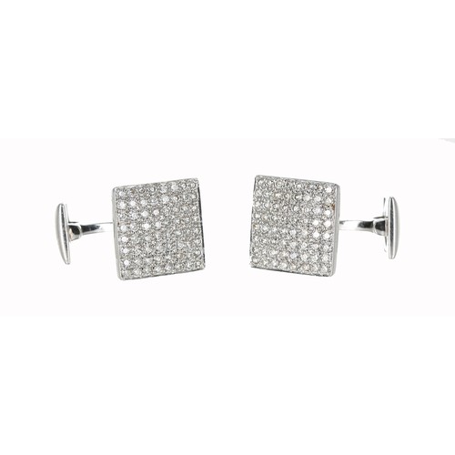 150A - Fine pair of 18ct white gold square diamond set cufflinks, each with eight rows of eight round brill... 