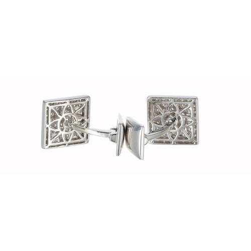 150A - Fine pair of 18ct white gold square diamond set cufflinks, each with eight rows of eight round brill... 