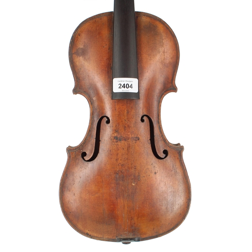 2404 - Interesting late 18th/early 19th century violin, unlabelled, the two piece back of very faint medium... 