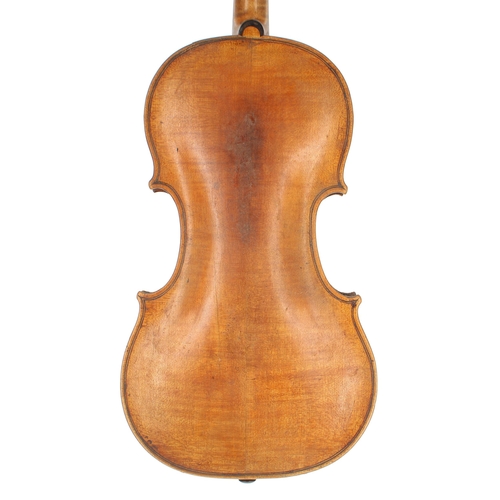 2404 - Interesting late 18th/early 19th century violin, unlabelled, the two piece back of very faint medium... 