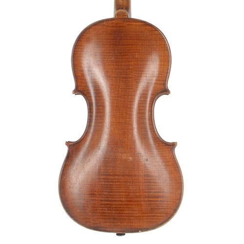 2405 - English violin possibly of the Joseph Hill School, the one piece back of faint medium/fine curl with... 