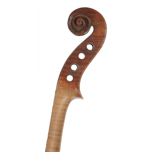 2405 - English violin possibly of the Joseph Hill School, the one piece back of faint medium/fine curl with... 