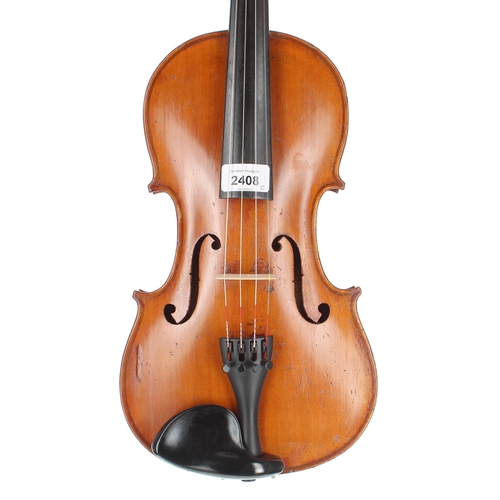 2408 - German violin labelled Louis Ott. Dusseldorf. Fecebit 1912, 14 1/8