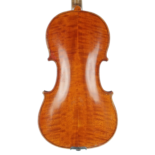 2408 - German violin labelled Louis Ott. Dusseldorf. Fecebit 1912, 14 1/8