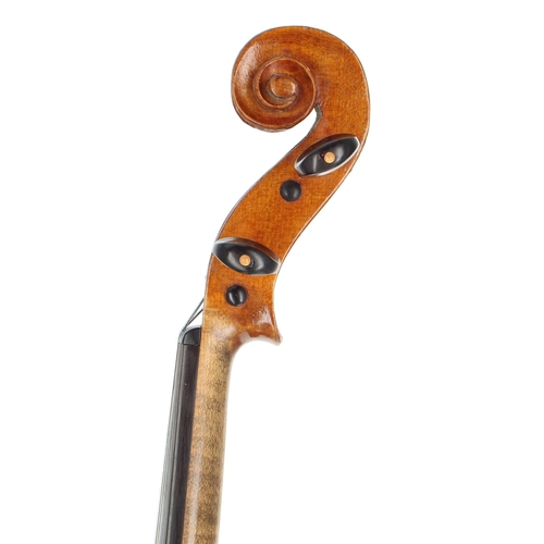 2408 - German violin labelled Louis Ott. Dusseldorf. Fecebit 1912, 14 1/8