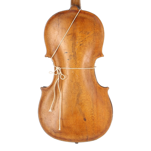 2414 - Interesting late 18th/early 19th century unpurfled half size violin in need of restoration, unlabell... 