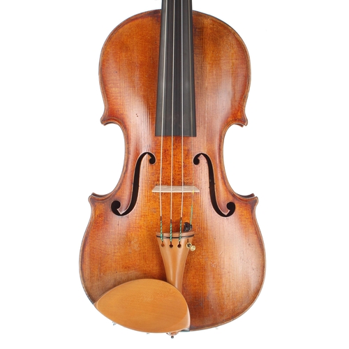 2417 - Interesting violin circa 1900 labelled Antonius Stradivarius..., the two piece back of broad curl wi... 