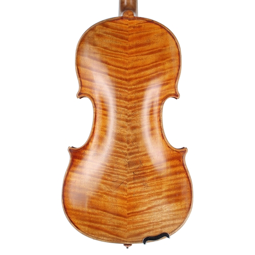 2417 - Interesting violin circa 1900 labelled Antonius Stradivarius..., the two piece back of broad curl wi... 