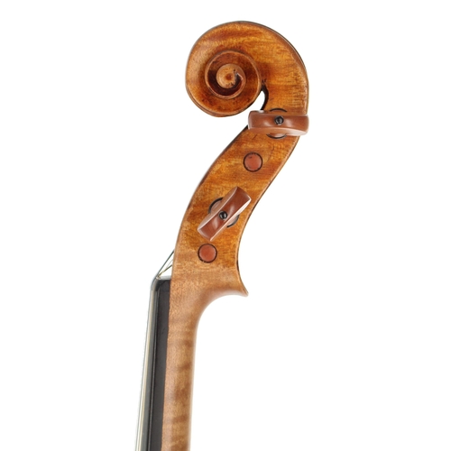 2417 - Interesting violin circa 1900 labelled Antonius Stradivarius..., the two piece back of broad curl wi... 