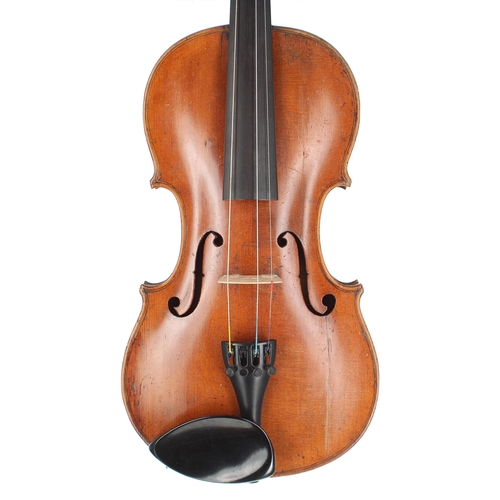 2429 - Interesting 19th century violin, unlabelled, the one piece back of very faint medium curl similar wo... 