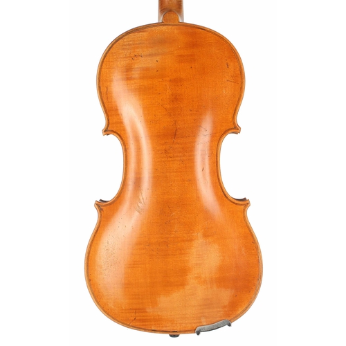 2429 - Interesting 19th century violin, unlabelled, the one piece back of very faint medium curl similar wo... 