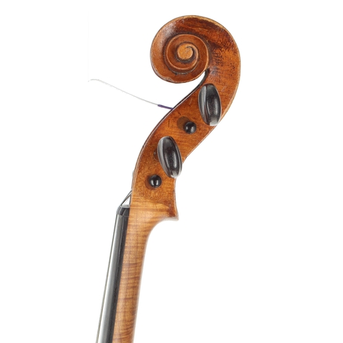 2429 - Interesting 19th century violin, unlabelled, the one piece back of very faint medium curl similar wo... 