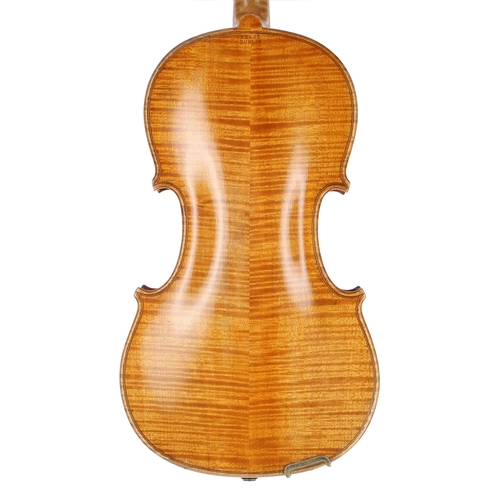 2431 - Irish violin by and stamped Keane, Dublin below the button on the back, the two piece back of medium... 