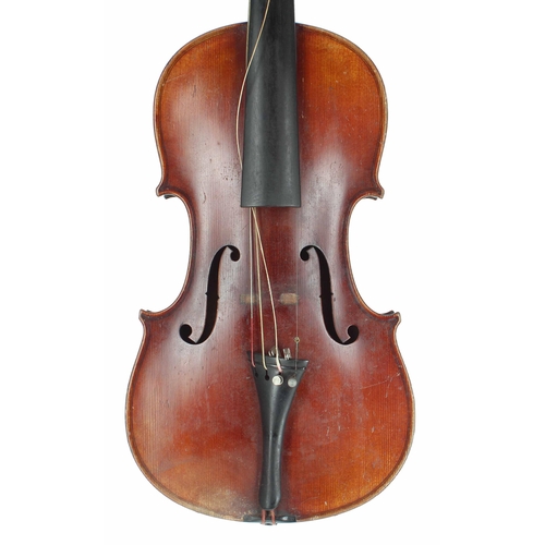 2438 - German violin circa 1900, branded Nach Straduari below the button on the back, 14 1/4