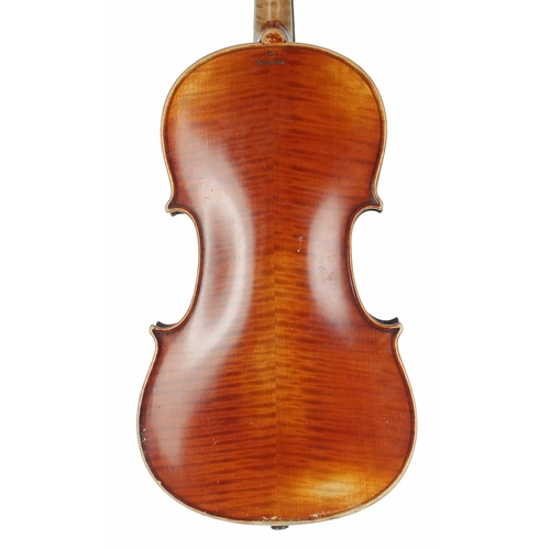 2438 - German violin circa 1900, branded Nach Straduari below the button on the back, 14 1/4