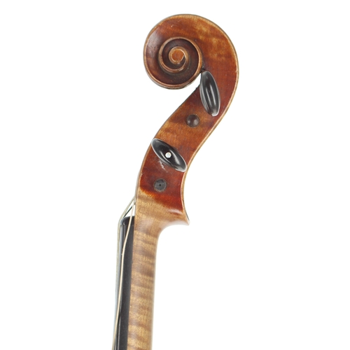 2438 - German violin circa 1900, branded Nach Straduari below the button on the back, 14 1/4