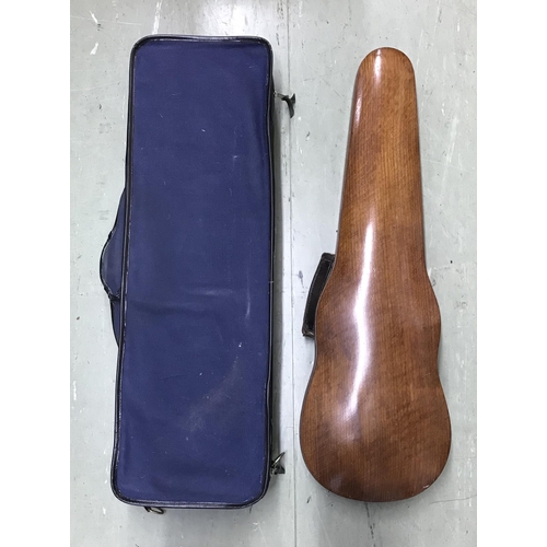 2005 - M.A. Gordge oblong fitted violin case with blue velvet plush lined interior, also a light oak Hill s... 