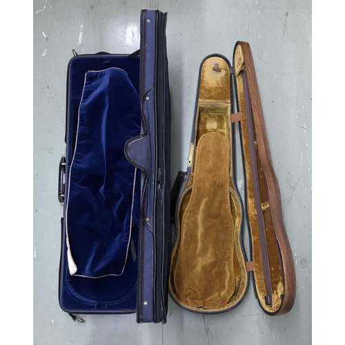 2005 - M.A. Gordge oblong fitted violin case with blue velvet plush lined interior, also a light oak Hill s... 