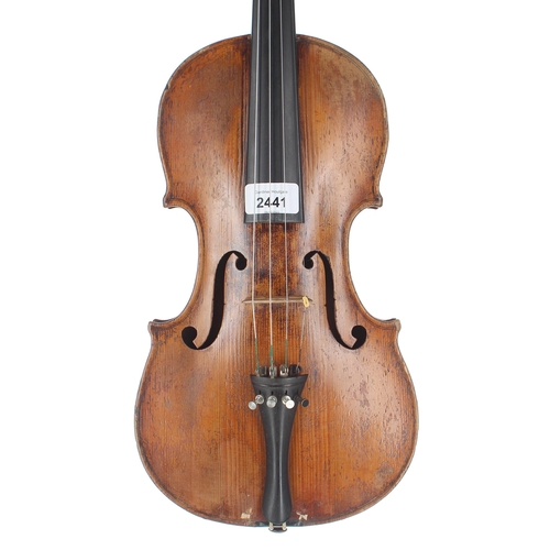 2441 - French violin of the Caussin School circa 1900, the one piece back of very faint medium curl with pl... 