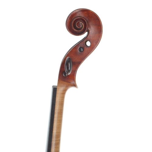 2443 - Late 19th century violin labelled Jacobus Stainer..., the two piece back of broad curl with similar ... 