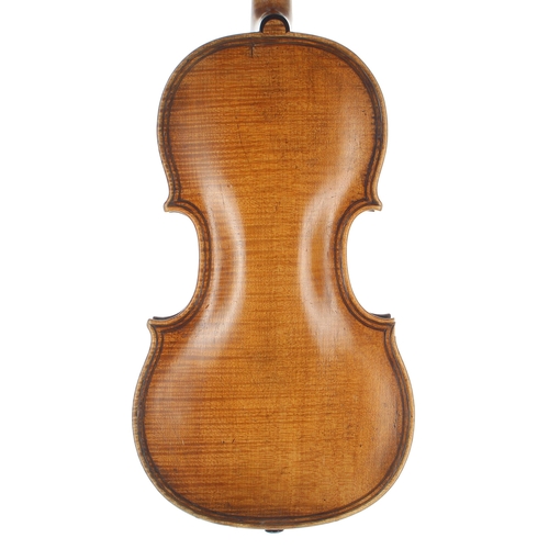 2455 - Interesting early 19th century German violin, double purfled, the one piece back of faint medium cur... 