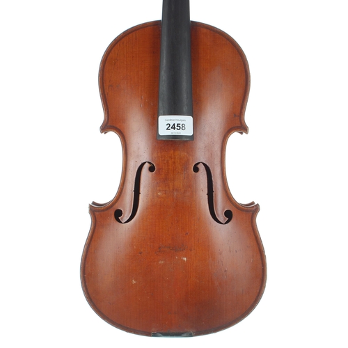 2458 - Lowendall violin circa 1910, stamped no. 696 on the button, 14 1/4