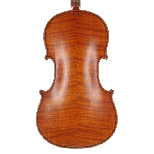 2458 - Lowendall violin circa 1910, stamped no. 696 on the button, 14 1/4